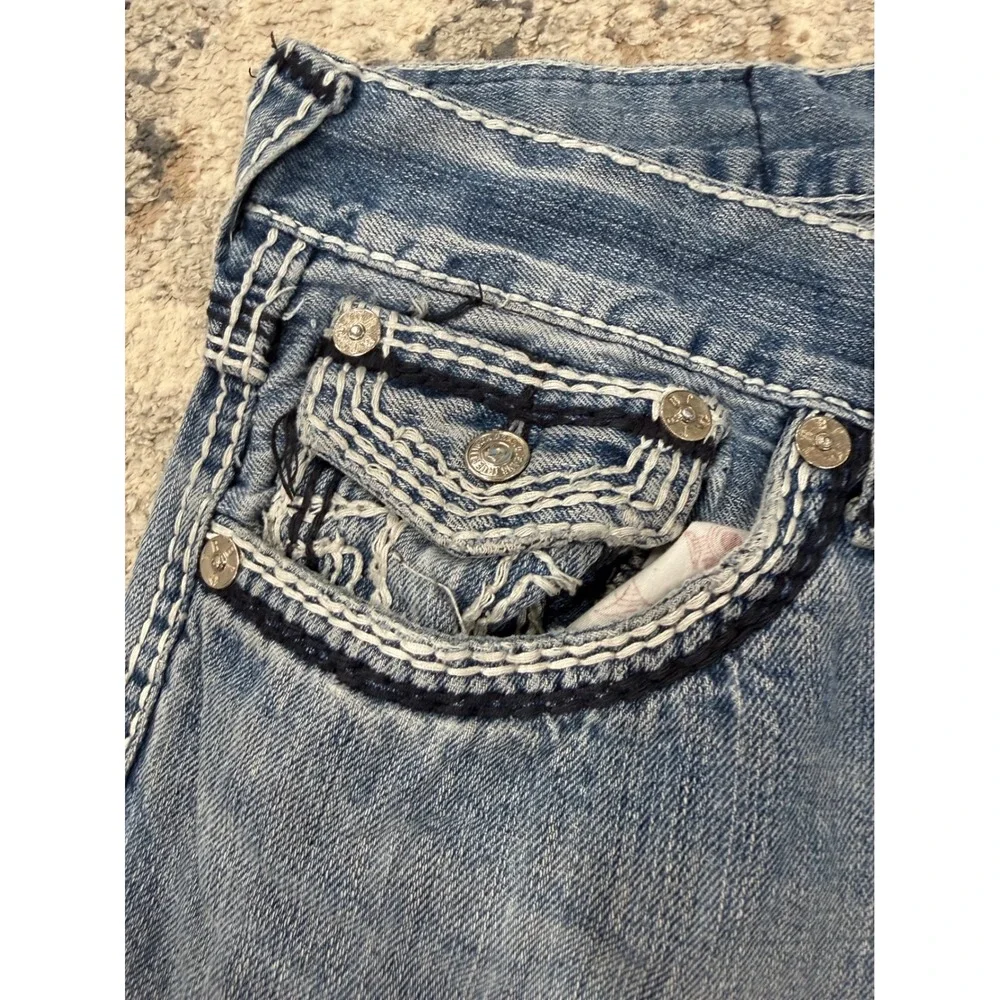 True Religion Straight Leg Jeans Mens 38 Medium‎ Wash White Contrast Stitch Y2K